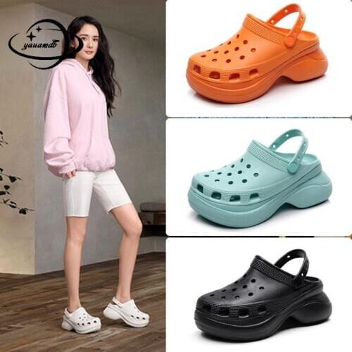33-40 Womens Croc Sandals Summer Female Back Strap 6-8cm Hoof Heels Shallow Beach Solid Color Non-Slip Ladies Garden Shoes Hy27