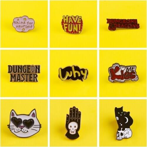Letters Cat Pin Badges On a Backpack Set Punk Enamel Pins Lapel Pin Bags Badge Gifts Metal Badge For Clothes Jeans Jacket Brooch
