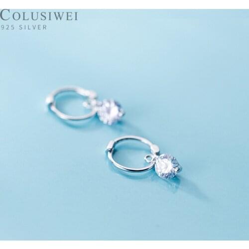 Colusiwei 100% Authentic 925 Sterling Silver Shining Clear CZ Round Small Drop Earrings for Women Valentine Day Jewelry Brincos