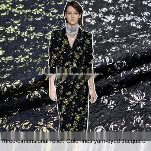 Elegant three-dimensional embossed gold silk rose yarn-dyed jacquard fabric, sewing fabric factory shop is not out of stock