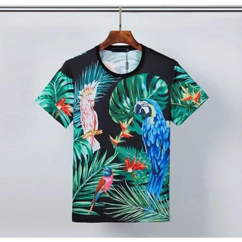 Luxury Brand Holiday Print T-Shirt Summer Mens Personality Exquisite Street Wear O-Neck Slim Modal Cotton Short Sleeves