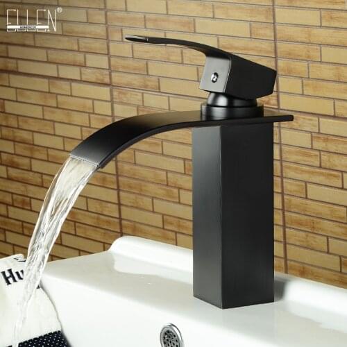 Square Bathroom Faucet Antique Bronze Deck Mounted Waterfall Hot Cold Water Crane Single Hole Single Handle Faucets ELF503B