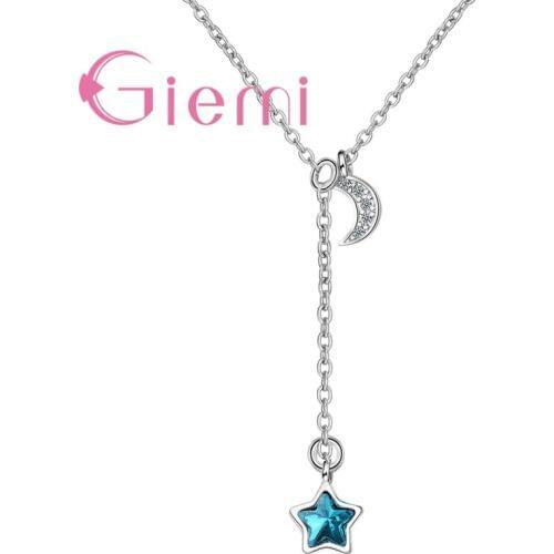 Fashion Romantic Casual Jewelry For Women Girl 925 Sterling Silver Chain Blue Star Shape Crystal Moon Wedding Birthday Accessori