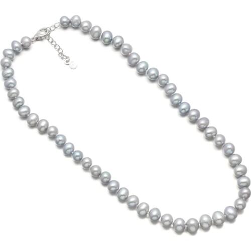 New Potato Shaped Gray Freshwater 8-9mm Pearl Necklace Simple And Stylish DIY Jewelry Gift Chain Length 45cm