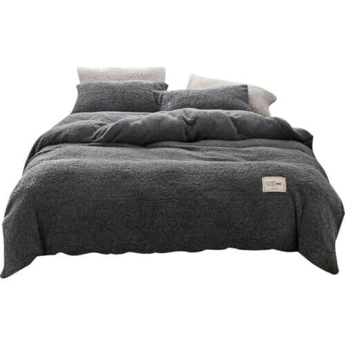 Lamb Wool Warm Four-Piece Simple Solid Color Winter Thick Bed Sheet Blanket Quilt Cover Multi-Purpose Single Double Bedding Set