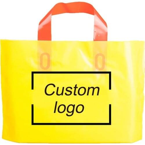 Wholesale 300pcs Custom Company Shipping Printed Logo Handle Plastic Gift Bag/Plastic Packaging Bag For Fashion/Promotion Bag