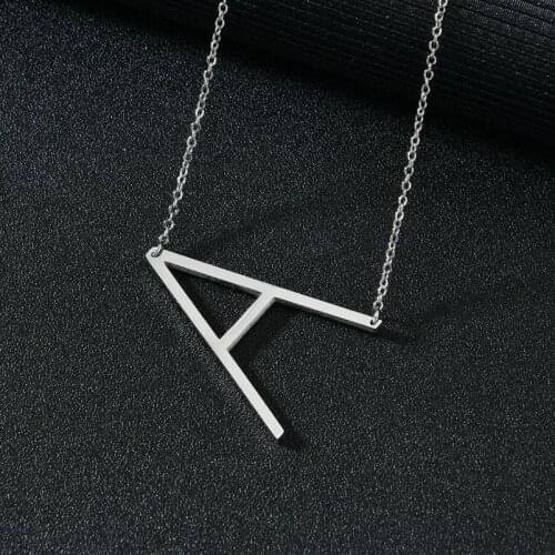 Large Initial Necklace 100% Stainless Steel Jewelry Big Letter Necklace A-Z Silvery Necklace Pendant Women Gifts