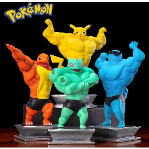 Pokemon Pikachu Charmande Cosplay Muscle Man Squirtle Psyduck Boxed PVC Anime Action Figure Model Doll toys for childrens gift