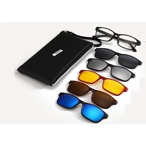 Polarized Magnetic Sunglasses With 5 Clip On Fashion Optical Spectacle Frames