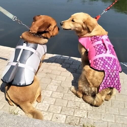 Dogs Swimwear Pets Safety Swimming Suit Dog Life Jacket Pet Vest Shark Mermaid Swimsuit Dog Suit Solid Clothes For Swimming Pool