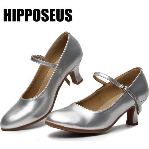 Hipposeus Latin Dance-Shoes For Women Girls Ladies Ballroom Modern Tango Dancing Shoes Closed Toe Salsa Practise Silver Shoes