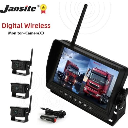 Jansite Recorder Car DVR Camera 720P Digital wireless Vehicle monitor Loop Recording 3 cameras Night Vision for Truck BUS Pickup