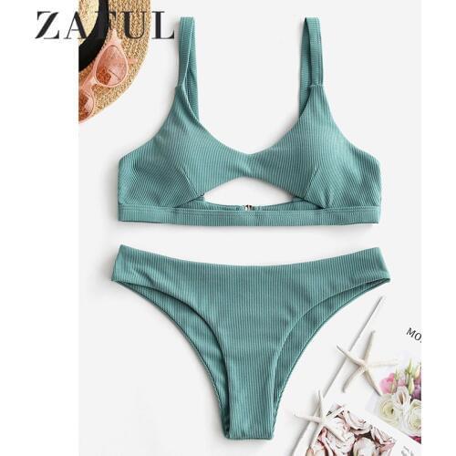ZAFULSUMMER Bikini Cut Out Bikini Sexy Padded Swimsuit Two Pieces Swimwear Women 2020 Beach Bathing Suits Biquinis