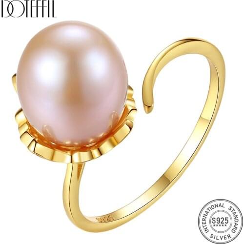 DOTEFFIL 925 Sterling Silver Gilt Ring Resizable 11MM Natural Freshwater Pearls Ring Jewelry Women Christmas Gift High Guality