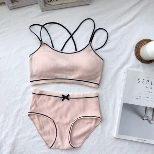 Female Underwear Comfortable Wireless Bra Sets Women Cotton Bra Set Lingerie Brif Set with Cute Bow