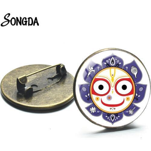 Lord Jagannath Badges OM Lotus Puri India Hindu God Art Pattern Glass Dome Cartoon Kids Badge Pins Men Women Accessories
