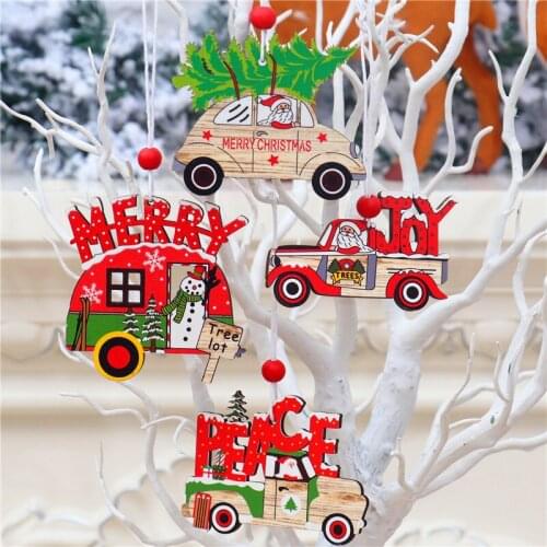 1PC Wood Santa Claus Car Christmas Tree Decoration Pendants Hanging Ornaments Crafts New Year Party Wedding Home Decor