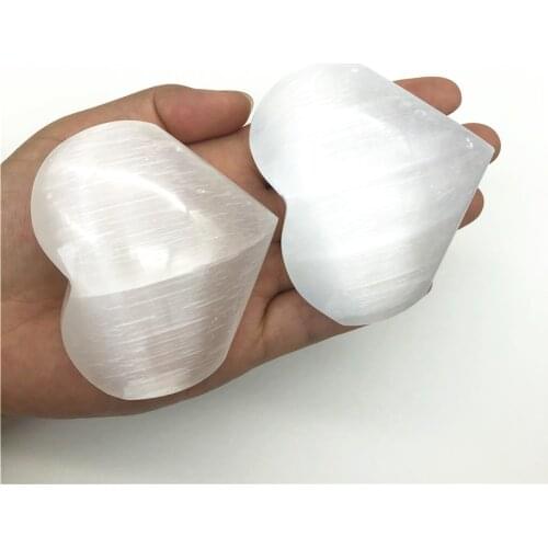 1PC Polished White Selenite Scalloped Crystal Heart Carving Home Decoration Quartz Crystals