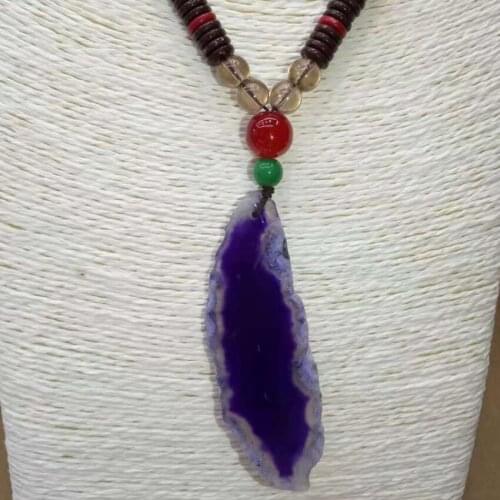 10 Pcs Handmade Weave Irregular Shape Many Colors Agates Pendant Long Beads Chain Necklace Ethnic Style Jewelry