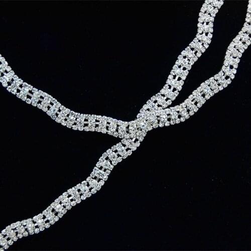 10Yards Crystal Rhinestones Gold Silver Base Sew On Elegant Sewing Bridal Trim