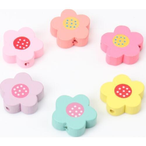 20pcs Mixed Flower Pattern Wooden Spacer Beads For Jewelry making DIY 19mm MT0037