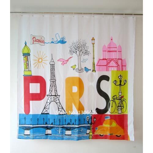 2017 Paris Eiffel Tower Scenery Design Shower Curtain Cartoon Bathroom Waterproof Fabric cortinas de bano Free Shipping