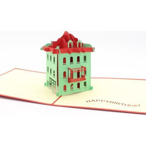 3D High Quality Handmade Architecture Green Villa Paper Greeting Cards Postcard with Envelope Different Birthday Gift