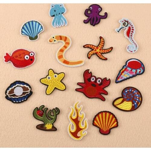 50pcs/Lot Seafood Animal Embroidery Patches Letters Clothing Decoration Accessories Diy Iron Heat Transfer Applique Cute Patch