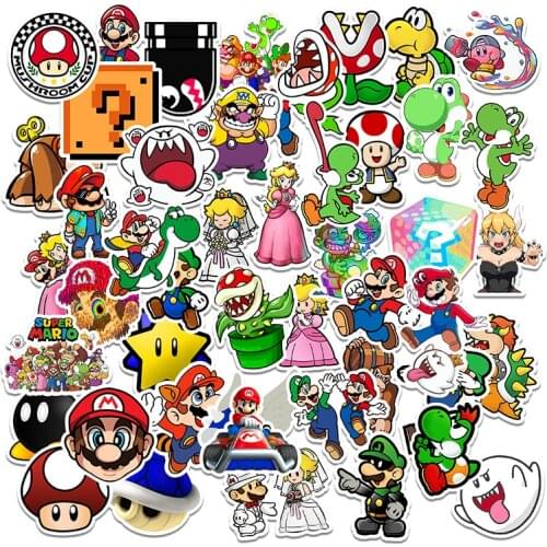 50pcs Popular Arcade Game Big Nose Mario Stickers No Repeating PVC Bike Motorcycle Helmet Car Styling Accessories Stickers