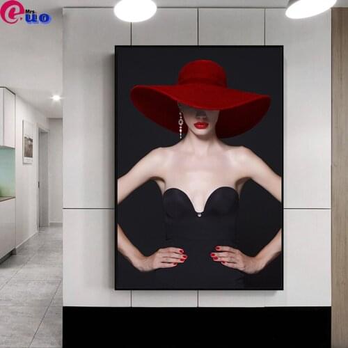 5d Diamond Mosaic Full Square/Round Fashion Girl With Hat Beauty Portrait Diamond Painting Cross Stitch Kits Handmade Hobby Gift