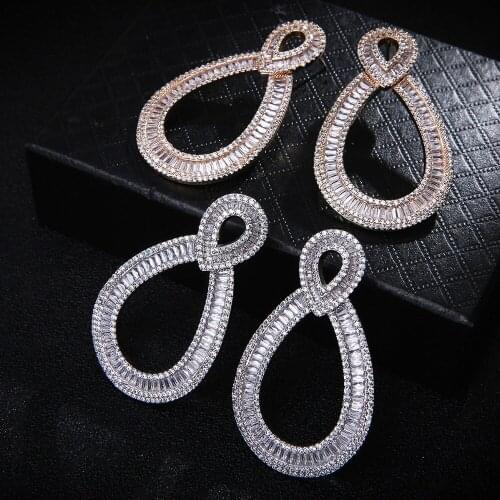 AAA Cubic Zirconia Pave Setting Baguette Stones Stud Earring s For Women African Bridal Earring aretes de mujer modernos E7644