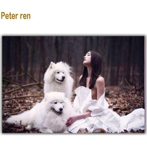 Peter ren diamond painting cross stitch 5d Round & Square Mosaic rhinestone Full diamond embroidery Home Decor "Beauty and wolf"