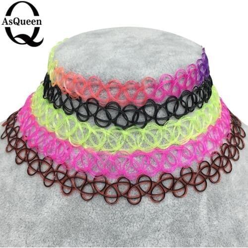 ASQUEEN Q Brand Vintage Stretch Tattoo Choker 90s Necklace Retro Gothic Punk Elastic 80s 90s vogue Black/Colorful Free Shipping