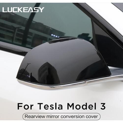 LUCKEASY car rearview mirror cover for Tesla Model 3 ABS piano black version rearview mirror cover 2pcs/Set