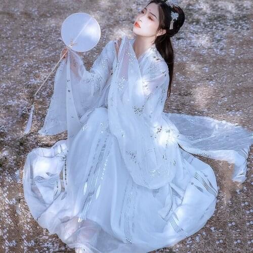 White Hanfu Fairy Dress Minority Dance Costumes Chinese Opera Performance Clothing Lady Tang Dynasty Festival Outfit DNV12779