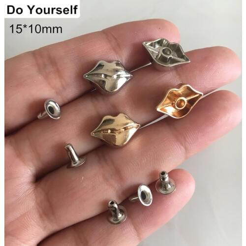 Free Shipping - Metal Mouth Shaped Rivet Studs 15*10mm Rose Gold,Silver,Red,Black,Lip Rivets,DIY Leather Rivets 10 set / 100 set