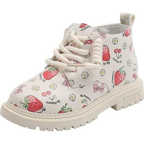Girls British Style Single Boots Princess Shoes 2021 Autumn New Childrens Fashion Boots Strawberry Cute Fashion Flats 22-31 Hot