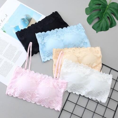 New Teen Girls Bra Lace Girls Wrapped Chest Underwear Comfortable Puberty Teenage Training Bras Tube Top Teens Bras Lingerie