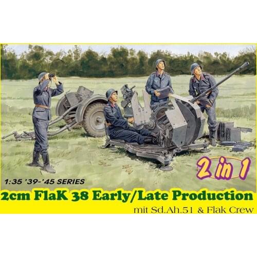 DRAGON 6942 1/35 2cm Flak 38 Early/Late Production mit Sd.Ah.51&Flak Crew 2 in 1 Rare MODEL 2019
