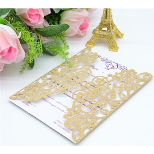 Elegant rose gold glitter wedding invitations laser