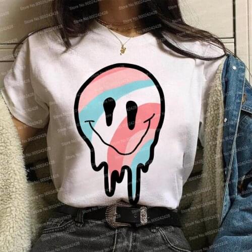 Water drop smiley Fashion t shirt women Harajuku funny I am Cool girl face T-shirt Colorful smile Tees Enjoy music graphic Tops
