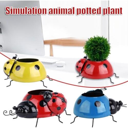 Ladybug Succulent Plant Pot Metal Simulation Insect Shaped Planter Colorful Housewarming Container Decor for Home Office TN88