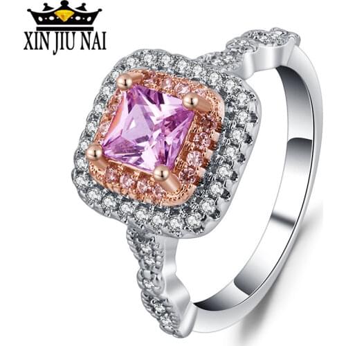 2 Colors 2018 Fine Shipping Silver Color Square CZ Zircon Trendy Attractive Ring High Quality Pink Lovely Cute Elegant Ring