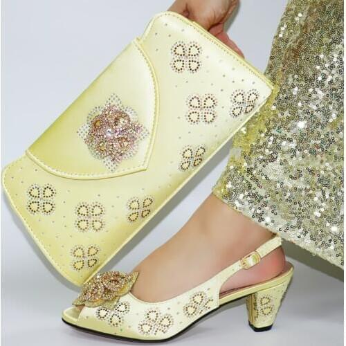 Doershow Italian Shoe and Bag Set New 2020 Women Shoes and Bag Set In Italy yellow Color Italian Shoes with bags setHIM1-11