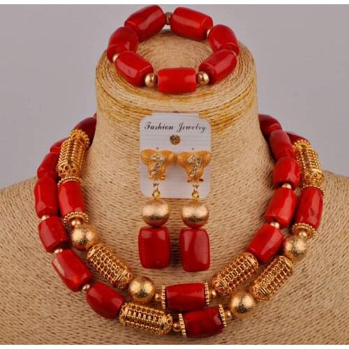 Red Coral Jewelry Set for Women Costume African Necklace Nigerian Wedding Coral Beads Jewelry Set