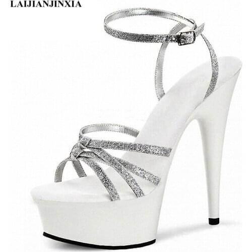 LAIJIANJINXIA New Silver Glitter Women Sandals 15CM High Heels Summer Shoes Platform Womens Luxury Sandals women pumps