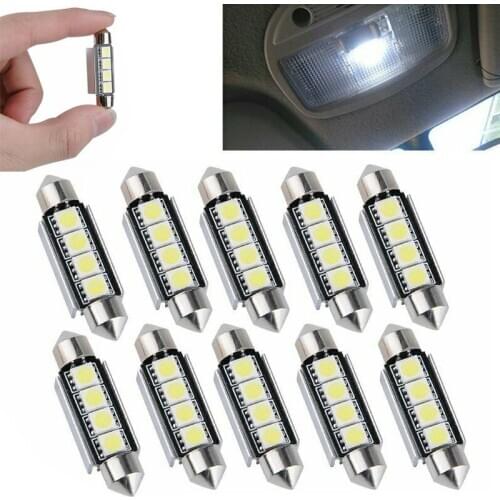Mayitr 10pcs 12V 4 SMD LED Festoon Canbus 5050 Cold White Car Interior Lighting 8000K 2W Accessories