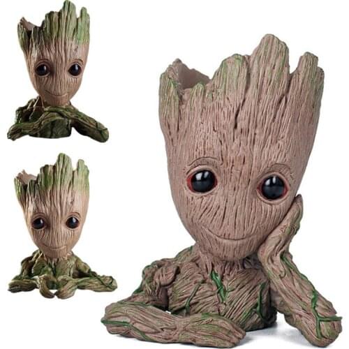 Cartoon Tree Baby Groot Figurine Model Plant Flower Pot Bonsai Garden Home Decoration Creative Pen Holder Ornament for Kid Gift