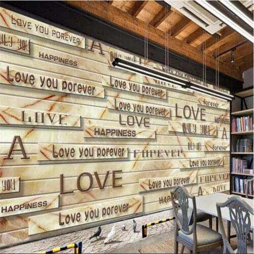 Beibehang Customized Living Room Bedroom Wallpaper Mural 3D Stereo Marble Wooden Letter Nostalgic Retro TV Background Wall