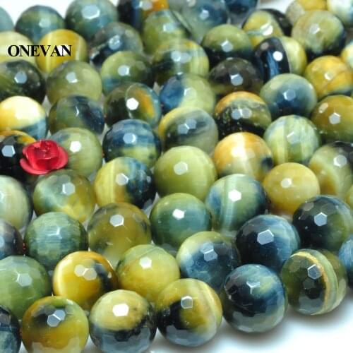 ONEVAN Natural Mixed Tiger Eye Faceted Round Beads 10mm Loose Stone Bracelet Necklace Jewelry Making Diy Accessories Gift Design